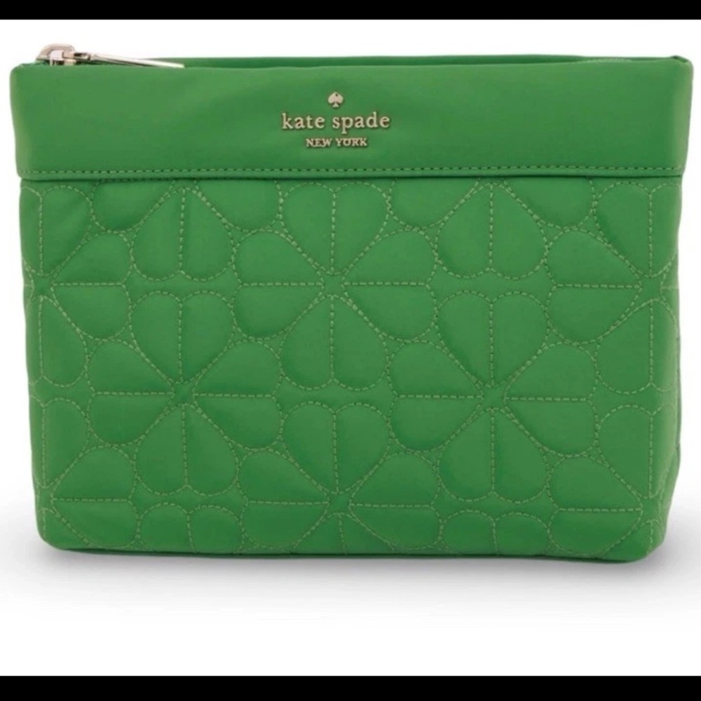 Kate Spade Spade Flower Quilted Cosmetic Pouch – Green – NWT KK254